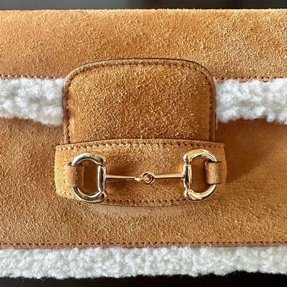 Gucci 1955 Horsebit Mini Shearling Trim Shoulder Bag - Picture 2 of 9